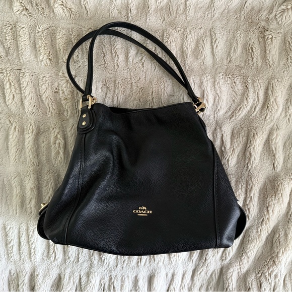 Coach Black Leather Shoulder Bag with Gold Accents - Picture 2 of 9